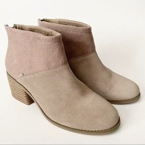 TOMS Desert Taupe Suede And Felt Lacy Block Heel Booties